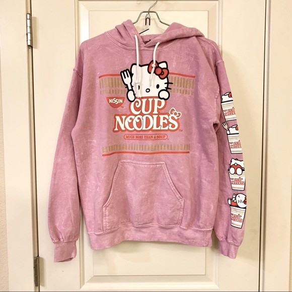 🎀 Hello Kitty x Nissin Cup Noodles Pink Pullover Hoodie Small - Picture 11 of 16